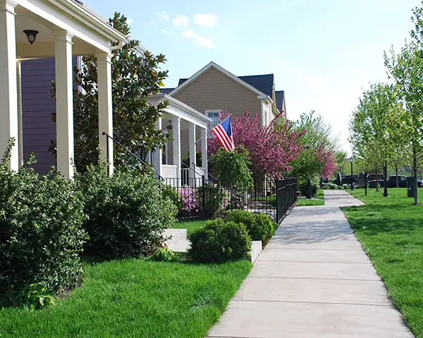 sidewalk down a quiet street