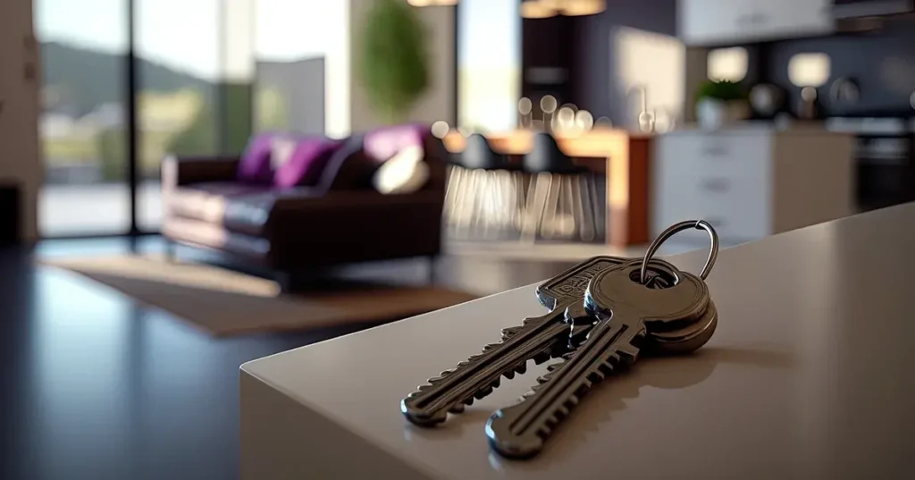 Keys sitting on the counter of a rental property.