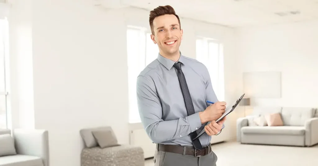 Male property manager with clipboard