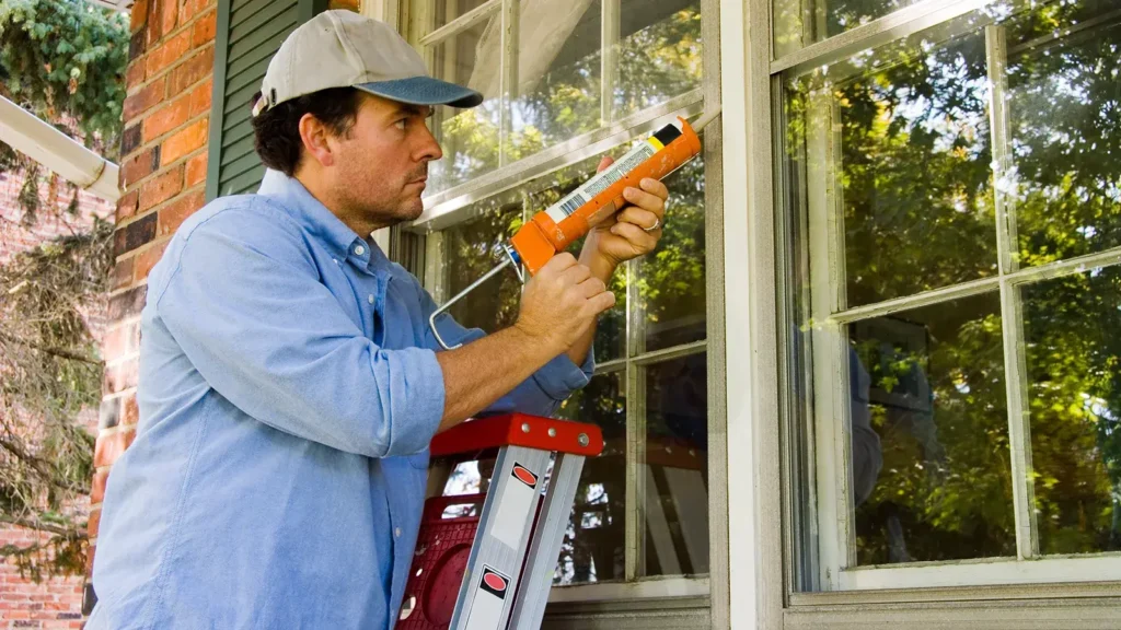 Man Caulking Window