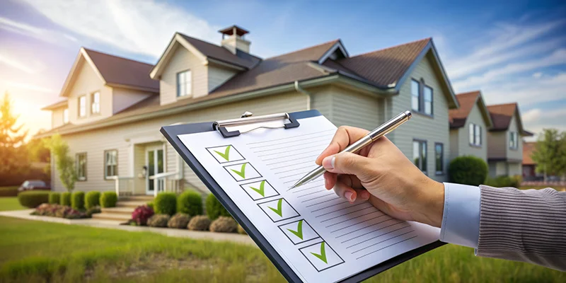 A hand holds a checklist with a complete check mark, symbolizing a successful home rental process