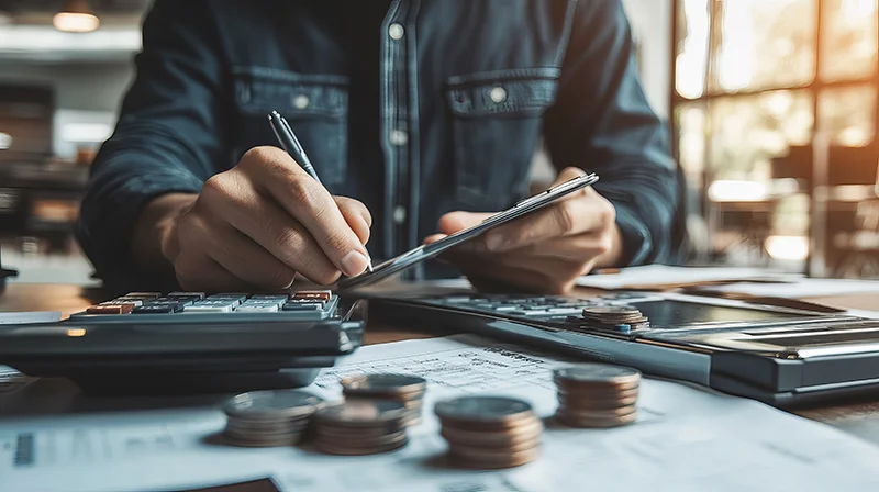 Property owner calculating financial balances