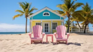 Colorful beach house on the sand
