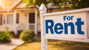 The For Rent Sign in Front of a Sunlit Suburban Home